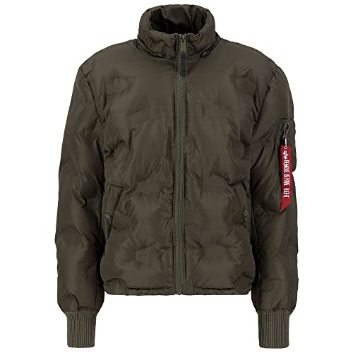 Alpha Industries Herren Hooded Logo Puffer Winterjacke, Dark Olive, Large von Alpha Industries