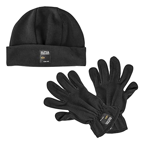 Alpha Industries Herren Label Fleece Handschuhe und Mütze Set, Black, S/M Alpha Industries Herren Label Fleece Handschuhe und Mütze Set, Black, S/M von ALPHA INDUSTRIES