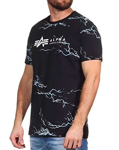 Alpha Industries Herren Lightning AOP T-Shirt, Black/White, 3XL von ALPHA INDUSTRIES