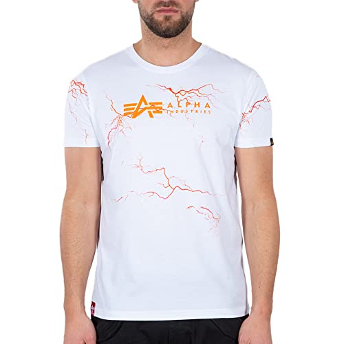 Alpha Industries Herren Lightning AOP T-Shirt, White/Orange, L von ALPHA INDUSTRIES