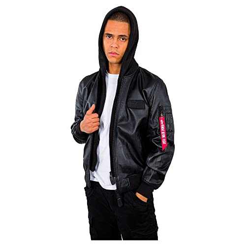 Alpha Industries Herren MA-1 D-Tec Leather LW Lederjacke, Black/Black, S von ALPHA INDUSTRIES