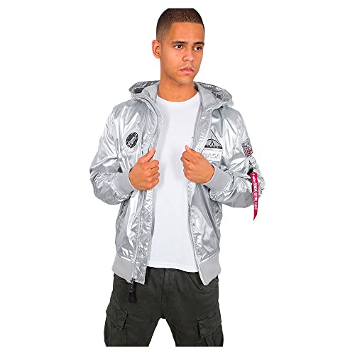 Alpha Industries Herren MA-1 LW Hooded NASA Bomberjacke, Silver, XXL von ALPHA INDUSTRIES