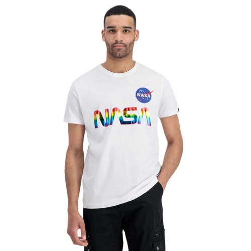 Alpha Industries Herren NASA Refl T-Shirt, White/Metal Red, 4XL von ALPHA INDUSTRIES