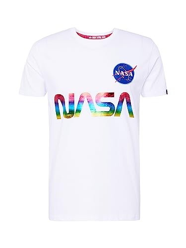 Alpha Industries Herren NASA Refl T-Shirt, White/Metal Red, 4XL von ALPHA INDUSTRIES