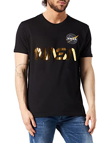 Alpha Industries Herren NASA Reflective T-Shirt, Black/Gold, 3XL von ALPHA INDUSTRIES