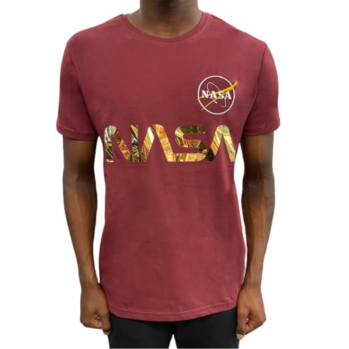 Alpha Industries Herren NASA Reflective T-Shirt, Burgundy/Shiny Gold, XXL von ALPHA INDUSTRIES