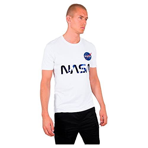 Alpha Industries Herren NASA Reflective T-Shirt, White/Blue, M von ALPHA INDUSTRIES