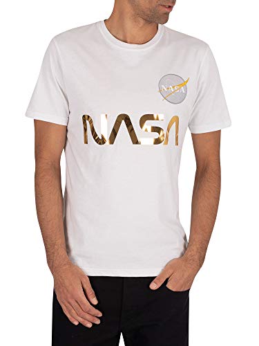 Alpha Industries Herren NASA Reflective T-Shirt, White/Gold, L von ALPHA INDUSTRIES