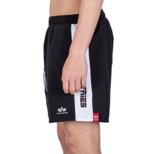 Alpha Industries Herren Printed Stripe Swim Short stylische Badehose, Black/White, 56 von ALPHA INDUSTRIES