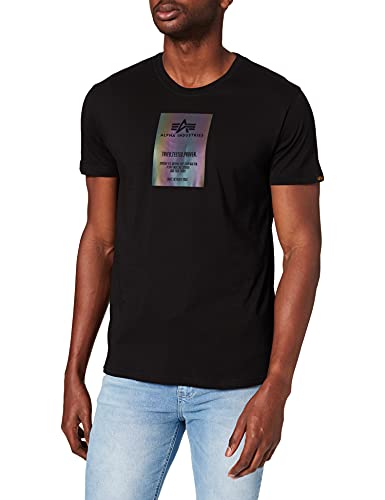 Alpha Industries Herren Rainbow Reflective Label T-Shirt, Black, XL von ALPHA INDUSTRIES