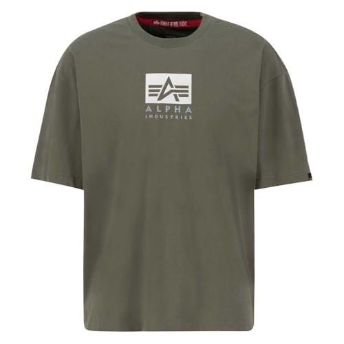 Alpha Industries Herren Satin Logo T, Dark Olive, 3XL von ALPHA INDUSTRIES