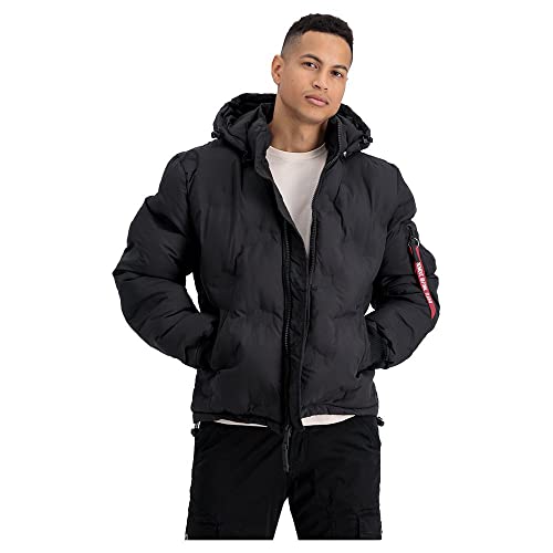 Alpha Industries Hooded Logo Puffer Winterjacke für Herren Black von ALPHA INDUSTRIES