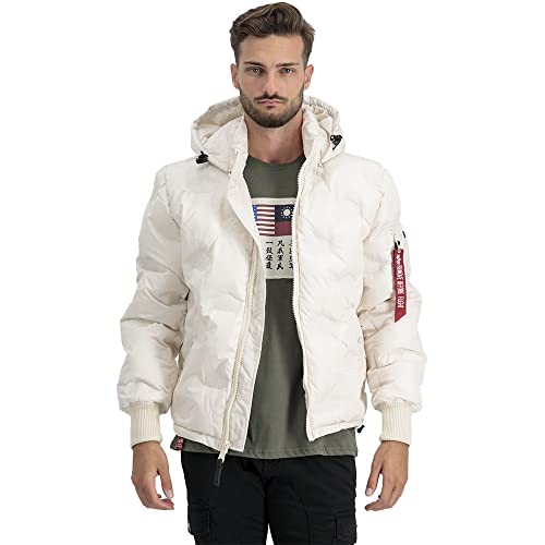 Alpha Industries Hooded Logo Puffer Winterjacke für Herren Jet Stream White von ALPHA INDUSTRIES