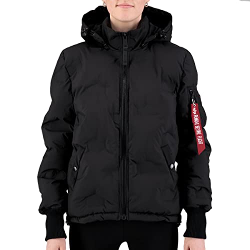 Alpha Industries Hooded Logo Puffer Wmn Winterjacke für Damen Black von ALPHA INDUSTRIES