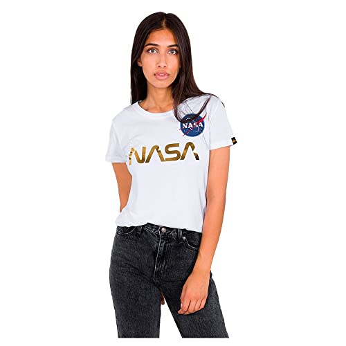 Alpha Industries Damen NASA PM T Wmn T-Shirt, White/Gold, X-Small von ALPHA INDUSTRIES