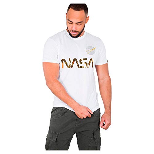 Alpha Industries Herren NASA Reflective T-Shirt, White/Gold, L von ALPHA INDUSTRIES