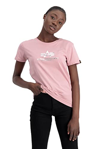 Alpha Industries New Basic T Wmn Foil Print T-Shirt für Damen, Silver Pink/Metalsilver, L von ALPHA INDUSTRIES