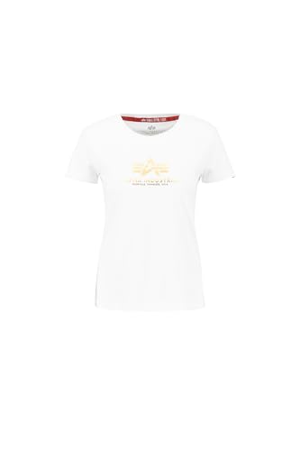 Alpha Industries New Basic T Wmn Foil Print T-Shirt für Damen, White/Metalgold, M von ALPHA INDUSTRIES