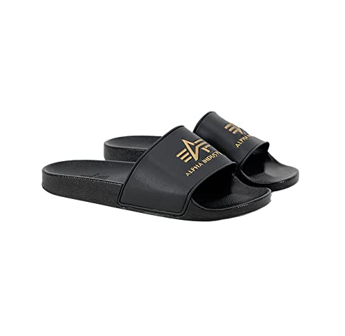 Alpha Industries Unisex Alpha Slider Bequeme Badeslipper für Herren Slipper, Black/Yellow Gold, 36 EU von ALPHA INDUSTRIES