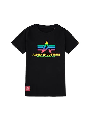 Alpha Industries Unisex Kinder Basic Kids/Teens T-Shirt, Black/Metal Red, 10 Jahre von ALPHA INDUSTRIES