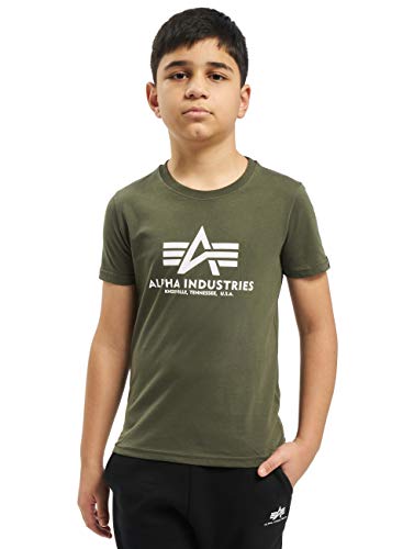 Alpha Industries Unisex Kinder Basic T Kids/Teens T-Shirt, Dark Olive, 14 von ALPHA INDUSTRIES