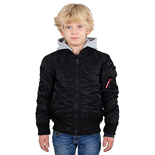 Alpha Industries Unisex Kinder MA-1 Detachable Hood Kids/Teens Bomberjacke, Black, 14 von ALPHA INDUSTRIES