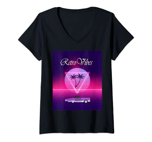 Damen Retro 80er Jahre Summer Vibes T-Shirt mit V-Ausschnitt von ALPHA INDUSTRIES