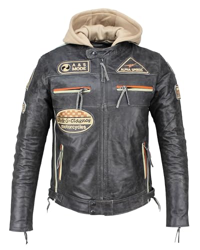 ALPHA SPEEDS Herren Motorradjacke Rindsleder Jacke mit Protektoren Lederjacke mit Kapuze Leather Jacket Biker Jacket Custom Jacke (DE/NL/SE/PL, Alphanumerisch, S, Regular, Regular, Braun) von ALPHA SPEEDS