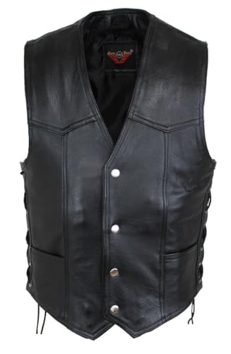 Motorrad Lederweste Herren & Damen Biker Weste aus echtem Rindsleder Schnallen weste Lederkutte Robuste Club Weste für Motorradfahrer (DE/NL/SE/PL, Alphanumerisch, XL, Regular, Regular, Schwarz) von ALPHA SPEEDS