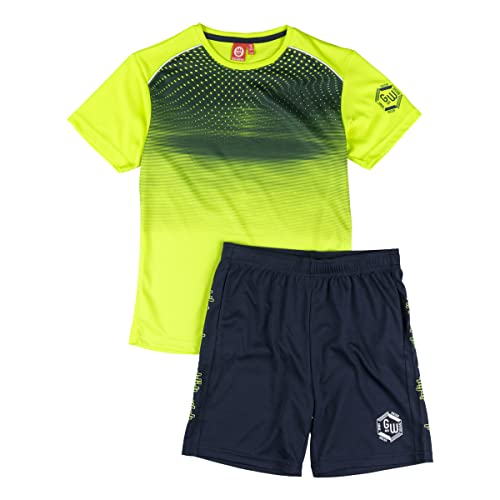 ALPHADVENTURE - Sportives Set für Jungen, Trainingsanzug, 2-teilig, kurzärmlig, mit Shorts für Sport – Größen von 6 bis 14 Jahren, Neon Green/NAVY, 8 Jahre von ALPHADVENTURE