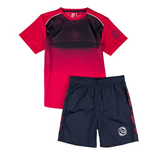 ALPHADVENTURE - Sportives Set für Jungen, Trainingsanzug, 2-teilig, kurzärmlig, mit Shorts für Sport – Größen von 6 bis 14 Jahren, Neon Red / NAVY, 6 Jahre von ALPHADVENTURE