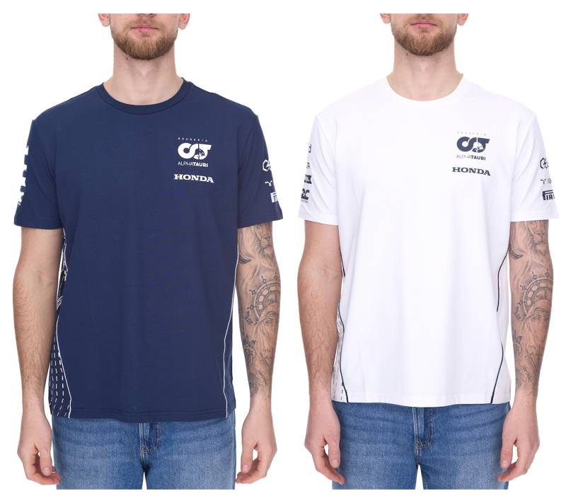 ALPHATAURI Formel 1 F1 Herren Baumwoll-Shirt Rundhals-Shirt Freizeit-Shirt SAT23026 Dunkelblau oder Weiß von ALPHATAURI