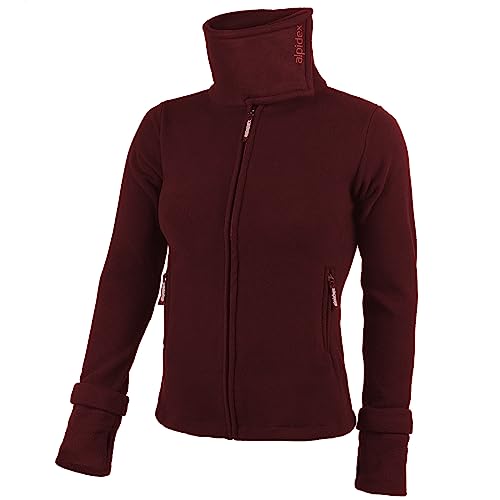 ALPIDEX Damen Fleecejacke Hoher Stehkragen Daumenlöcher Tailierte Winter Fleece Jacke Antipilling Warm Weich Full Zip Fleecepullover Microfleece Wandern Outdoor, Größe:L, Farbe:Bordeaux von ALPIDEX