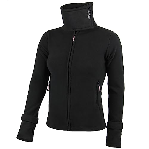 ALPIDEX Damen Fleecejacke Hoher Stehkragen Daumenlöcher Tailierte Winter Fleece Jacke Antipilling Warm Weich Full Zip Fleecepullover Microfleece Wandern Outdoor, Größe:L, Farbe:Black von ALPIDEX