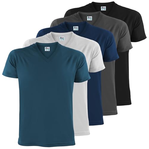 ALPIDEX Herren T-Shirts 5er Set mit V-Ausschnitt Shirts Basic Shirt Baumwolle Kurzarm Einfarbig S M L XL XXL 3XL 4XL 5XL, Größe:4XL, Farbe:Water von ALPIDEX