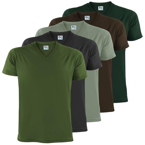 ALPIDEX Herren T-Shirts 5er Set mit V-Ausschnitt Shirts Basic Shirt Baumwolle Kurzarm Einfarbig S M L XL XXL 3XL 4XL 5XL, Größe:L, Farbe:Forest von ALPIDEX