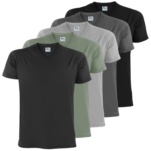 ALPIDEX Herren T-Shirts 5er Set mit V-Ausschnitt Shirts Basic Shirt Baumwolle Kurzarm Einfarbig S M L XL XXL 3XL 4XL 5XL, Größe:M, Farbe:Storm von ALPIDEX