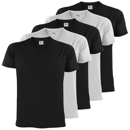 ALPIDEX Herren T-Shirts 5er Set mit V-Ausschnitt Shirts Basic Shirt Baumwolle Kurzarm Einfarbig S M L XL XXL 3XL 4XL 5XL, Größe:XL, Farbe:Black/White von ALPIDEX