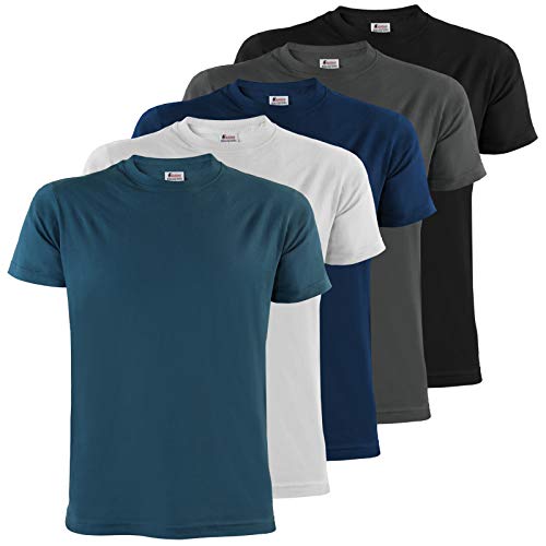 ALPIDEX Herren T-Shirts 5er Set Rundhals einfarbig S M L XL XXL 3XL 4XL 5XL, Größe:S, Farbe:Water von ALPIDEX