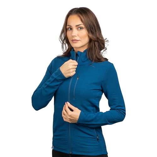 ALPIN LOACKER Merino Fleecejacke Damen 270 g/m² I Premium Merino Funktionsjacke Damen und atmungsaktive Outdoorjacke Damen I Sportjacke aus 70% Merinowolle, Blau L von ALPIN LOACKER