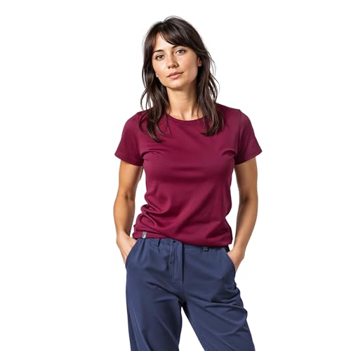 ALPIN LOACKER Merino Shirt Damen Kurzarm und Poloshirt I atmungsaktives Funktionsshirt schnelltrocknend für Sport und Wandern I Merinowolle Tshirt und Thermooberteil, Berry L von ALPIN LOACKER