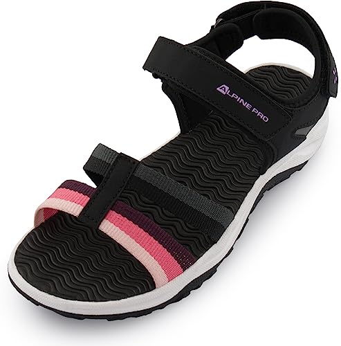 ALPINEPRO AGIRA Damensandalen | sonnige & sommerliche Tage | Stadt & Natur | hochwertige Verarbeitung | markantes Material & Farbkombination | moderne Elemente | Klettverschluss, Schwarz, 38 von ALPINE PRO SPORTSWEAR & EQUIPMENT