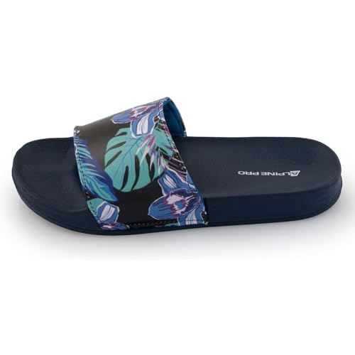 ALPINEPRO BARLETTA Damen-Sommerpantoffeln | Blumenmuster | strapazierfähiges & leicht waschbares Material | weiche EVA-Sohle | bequeme EVA-Einlegesohle | Spaziergänge in Natur & Stadt, Schwarz, 38 von ALPINE PRO SPORTSWEAR & EQUIPMENT