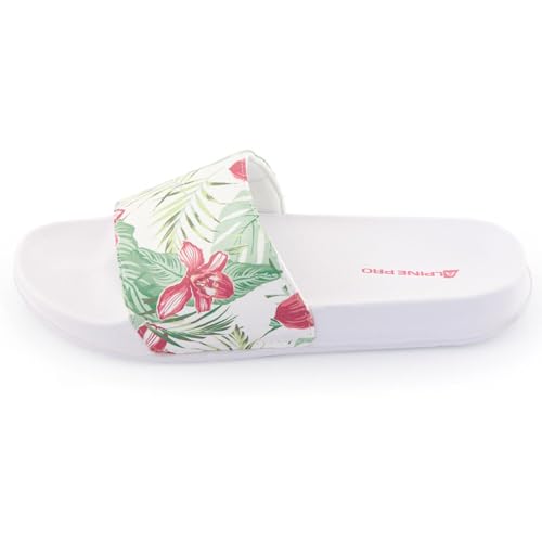 ALPINEPRO BARLETTA Damen-Sommerpantoffeln | Blumenmuster | strapazierfähiges & leicht waschbares Material | weiche EVA-Sohle | bequeme EVA-Einlegesohle | Spaziergänge in Natur & Stadt, weiß, 39 von ALPINE PRO SPORTSWEAR & EQUIPMENT