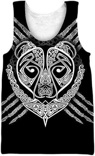 ALPTEC Ärmelloses Wikinger-Tanktop Nordischer Kompass Rabenmuster Trainings-Tanktop Schnell trocknendes Lauf-Tanktop für Männer und Frauen (Color : Bear, Size : 5XL) von ALPTEC