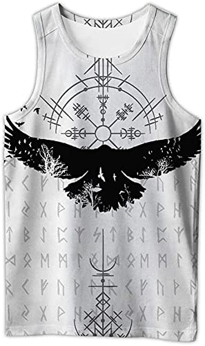 ALPTEC Viking Raven Crow Graphic Tanktops Norse Compass Odin Crow Pattern Ärmellose Unterhemden 3D gedrucktes Workout-Tanktop (Color : B, Size : XL) von ALPTEC