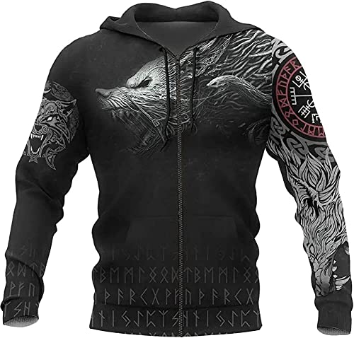 Herren Fenrir Wolf Zipper Hoodies Pullover herren kapuzenpullover hoodie Nordic Compass Wolf Graphic Sweatshirts Hoodies Paar Schwarze Sportliche Hoodies hoody herren mit kapuze ( Color : Zipper Hoodi von ALPTEC