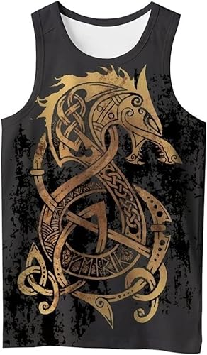 Viking Dragon Graphic Tanktops Neuheit Nordisches Sport Workout Tanktop Sommer Rundhals Tanktop Lässige ärmellose Weste (Color : Dragon C, Size : XL) von ALPTEC