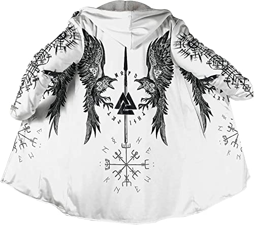 Viking Odin Raven Hooded Coats Nordic Myth Style Long Sleeve Cloak Warm Faux Cashmere Robe Novelty 3D Printed Coat (Color : B, Size : XXL) von ALPTEC