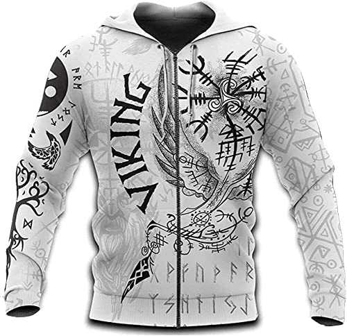 Viking kapuzenpullover herren Compass Vegvisir Hoodies Pullover Norse Rune Zipper Hoodie Pullover Novelty Couple 3D Print Hoodie Sweatshirts hoody herren mit kapuze sport hoodie ( Color : Zipper Hoodi von ALPTEC